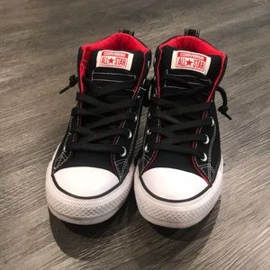 Converse all stars black with red inside